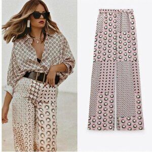 Zara Multicolor Geometric Print High-Waisted Pants Size S NWT